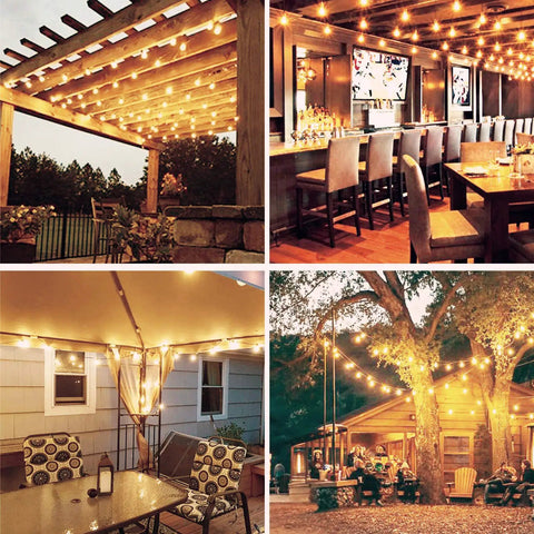 Outdoor spaces lit with G40 LED Globe Bulbs 1.57 Inch E12 Base Shatterproof Warm White for string lights, enhancing patios and gardens.