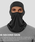 Cooling Balaclava Face Mask With Merino Wool And Lyocell for Men and Women shown worn, ultra breathable and soft.