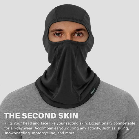Cooling Balaclava Face Mask With Merino Wool And Lyocell for Men and Women shown worn, ultra breathable and soft.