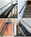 Heavy Duty Black Pipe Stair Handrail For Indoor And Outdoor Steps Aluminum Metal Railing at various stair setups.