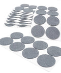 Pack Of Eighty Self Adhesive Felt Pads Grey Round One Point Nine Seven Inches arranged on sheets, ideal for protecting furniture surfaces.