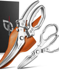 Two Piece Kitchen Scissors Set With Poultry Shears Japanese Stainless Steel All Purpose Kitchen Shears For Food Chicken Bones Fish Scales Nuts Herbs Packaging Plus More Dishwasher Safe, with leather sheath