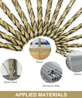 Pro Grade Cobalt 5 Percent HSS Drill Bit Set 115 Piece Twist Kit with images of drilling into wood, plastic, and metal.