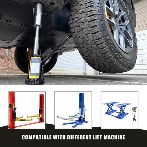 Super Sick Magnetic Jack Pads For Rivian R1T And R1S Four Piece shown mounted under EV for chassis support with various lift machines.