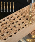 Heavy Duty HSS Countersink Drill Bit Set Titanium Coated 3 In 1 All In One Drill Tap Chamfer Kit showing various sizes in use on wood