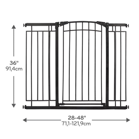Multi-Use Tall Walk-Thru Baby Gate In Black Metal, Pressure Mount Or Hardware Mount Options, Adjustable 28 To 48 Inch Wide