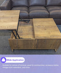 uxcell two-piece lift-up coffee table mechanism, 9.4in, installed in a wood veneer coffee table with black metal hinges