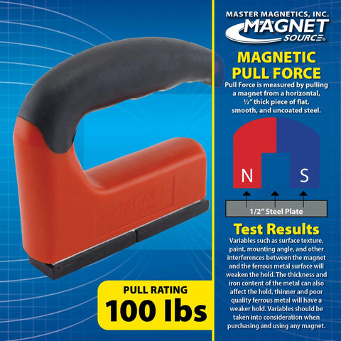 Master Magnetics strong magnet with ergonomic red handle, 100 lb pull, model 07501