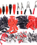 108 Pcs Alligator Clip Set with red black 35mm 45mm 53mm metal crocodile clips and 5A 15A 30A charging clips for laboratory testing.