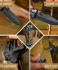 Pocket Folding Knife For Men 3 Point 9 Inch Survival Tool with Liner Lock Belt Clip Seat Belt Cutter Glass Breaker Serrated Blade