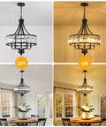 Modern Black Crystal Chandelier With 5 Lights, Farmhouse Style Dining Room Fixture, Adjustable Height in off and on settings.