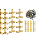 Pack Of 100 Half Inch PEX Brass Fittings And Stainless Steel Clamps Kit With Tee, Elbow, And Coupling, 70 Clamps, 10 Each Fittings, Lead Free PEX