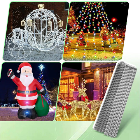 Heavy Duty 12 Inch 8 Gauge Galvanized Landscape Staples, U Shaped Ground Cover Stakes, Pack Of 25 shown with holiday decorations