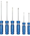 Six Piece Pro Grade Screwdriver Set SD-6A with Heat Treated Alloy Steel Blades and Durable Acetate Handles in Blue