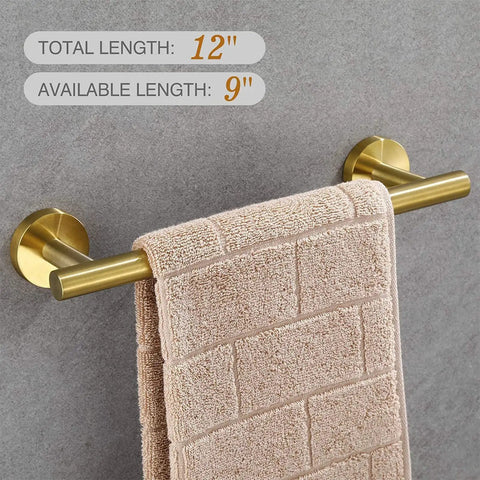 Brushed Gold Bathroom Hardware Set 5-Piece Must Have With 18 Inch Towel Bar And 12 Inch Hand Towel Bar, wall mounted