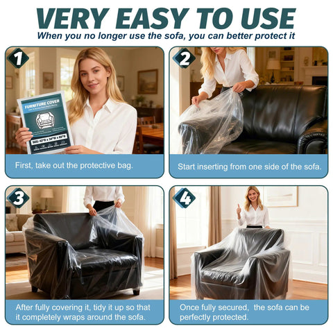 Four-step guide to using Crystal Clear Plastic Moving Chair Cover Bag for Storage and Transport Extra Large 65 x 42 x 34 Inch.