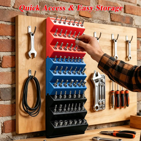1/4 Inch Hex Bit Organizer With 21 Hole Drill Bit Holder, 45 Degree Angled Interlocking Modular Storage For Pegboard Or Wall Mount
