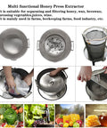 Built Different Manual Honey Press And Beeswax Extractor With Hella Tough Stainless Steel Body Includes Three Nylon Filters, top view of stainless steel filter.