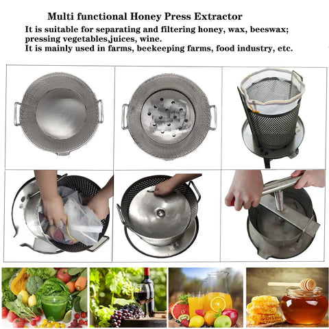 Built Different Manual Honey Press And Beeswax Extractor With Hella Tough Stainless Steel Body Includes Three Nylon Filters, top view of stainless steel filter.