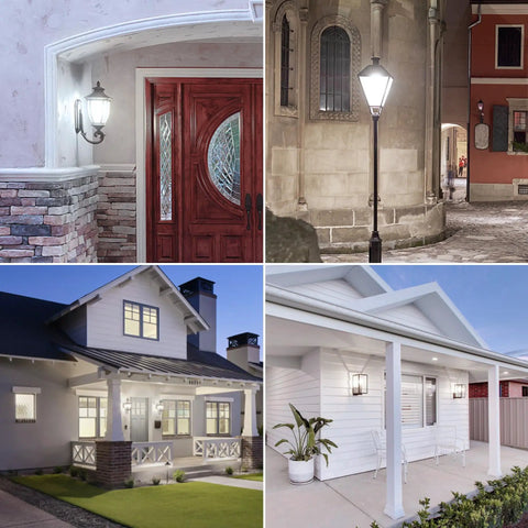 Various outdoor lighting setups illustrating use of Plug And Play Dusk To Dawn LED Bulbs With Built In Photocell Auto On Off No Fuss Setup 13W