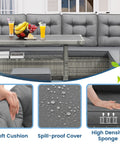 6 Piece Outdoor Patio Furniture Set With Sectional Sofa, Dining Table And Chairs, All Weather Dining Set With Removable Cushion Covers, Gray