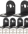 Six black metal L-shaped motor mounting brackets (2 large, 4 small) with screws and nuts for DC gear motors.