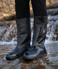 Person wearing Heavy Duty Waterproof Shoe Covers Overshoes For Men And Women PVC Seamless Rain Boots Slips Resistant Soles XL