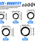 Fishing Split Rings Assortment Kit With 200 Pcs Stainless Steel Rings, sizes 4.0 to 6.0 mm, showing ring sizes and quantities