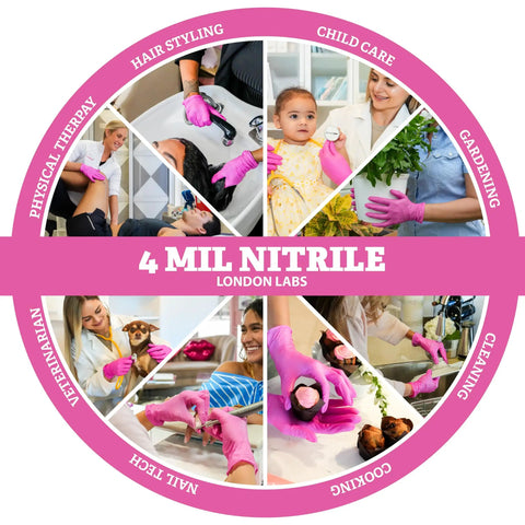 Pink 4 Mil Nitrile Gloves Latex Free Powder Free Chemical Resistant For Estheticians Nail Techs Cleaning Cooking Tattoos Bulk Case Of 1000 used in salon, medical, and kitchen tasks