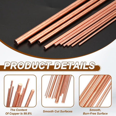 2 Pcs Dope 5.5mm Copper Round Rods, 10.2 Inch Length, 99.9 Percent Pure Copper Bar Stock For DIY Metal Craft, shown in detail