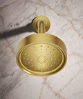 Purist Single Function Shower Head 1.75 GPM Vibrant Brushed Moderne Brass Finish mounted on marble wall