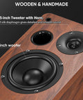 Close-up of Bluetooth Bookshelf Speakers 40W X 2 With 4 Inch Woofer, Turntable Ready Boss Sound System, showing tweeter and woofer.