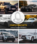 Collage of Toyota and Lexus cars with oil drain plug gasket overlay, compatible with both brands.