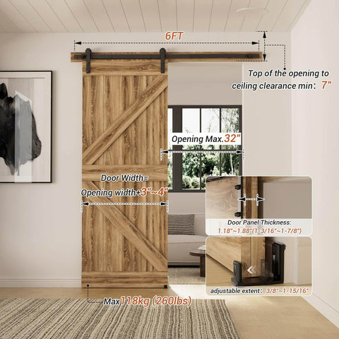Heavy Duty Sliding Barn Door Hardware Kit With 72 Inch Rail System, Adjustable U Shape Floor Guide, Wall Mount Rail, Splicing Track, For Interior Doors Up To 260 Lbs, Built Tough Aluminum, Rust And Water Resistant installed view