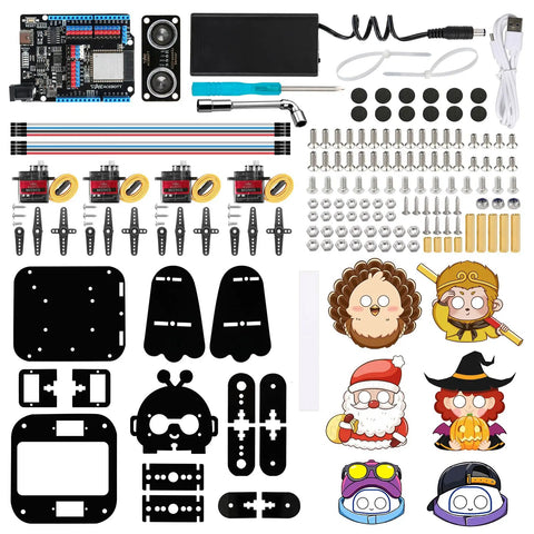 Bipedal Robot Kit For Teens And Adults ESP32 Arduino Based STEM Coding Toy DIY Robotics Project For Ages 12 To 16 Hands On Learning Electronics Programming And Engineering With Easy Assembly, parts laid out