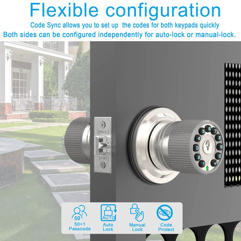 Two Sided Keypad Door Knob With Dual Cylinders For Easy No Fuss Keyless Entry And Secure Two Way Access On Exterior Or Interior Doors