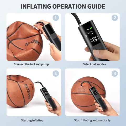 Electric Ball Pump With No Fuss Inflation And Deflation, Accurate Pressure Gauge, Four Preset Modes usage guide for basketball inflation
