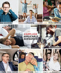 Collage showcasing scenarios for earplug use: noise sensitivity, parenting, study, snoring, workplace, travel, and concerts.