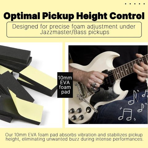 12 Pack 10mm Thick EVA Foam Adjustment Pads for Jazzmaster Pickups Self Adhesive Anti Vibration Pickup Covers Precision Cutting and Enhanced Support 70 by 30 by 10 mm