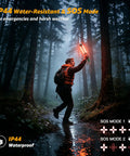 Person using Rechargeable Camping Lantern With Stand And Telescopic Pole 8000mAh Power Bank 8 Modes Waterproof in rainy forest