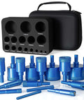 Diamond core drill bit set, 16pcs blue tile hole saw kit with case for porcelain, glass, ceramic, stone (dry/wet)