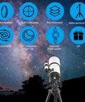 80mm Aperture 600mm Refractor Telescope With AZ Mount For Adults And Kids Beginners Portable Astronomy Kit against starry sky