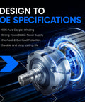 Close-up of alternator with text highlighting OE specifications and durability features.