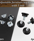 Set Of 4 M8 Adjustable Furniture Jack Feet For Screws And 4 M8 X 11 Claw Nuts For Wood Plastic And Steel Woodworking Leveling Fittings