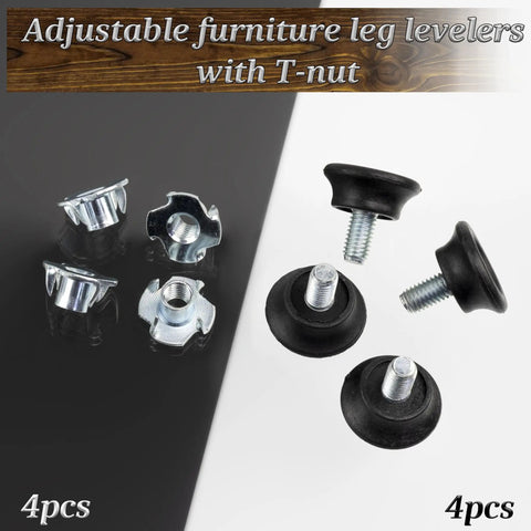Set Of 4 M8 Adjustable Furniture Jack Feet For Screws And 4 M8 X 11 Claw Nuts For Wood Plastic And Steel Woodworking Leveling Fittings