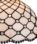Close-up of Tiffany Style Hanging Pendant Lamp 12 Inch Stained Glass With White Jeweled Inset Antique Vintage Decor