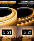 Comparison of PAUTIX COB LED Strip with uniform light and SMD LED Strip with light spots for home lighting.