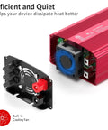 500W Pure Sine Wave Car Inverter 12V To 110V AC with cooling fan and internal components exposed, in red, showing 2 AC outlets and USB ports