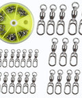 Beefy Ball Bearing Fishing Swivel Snaps With Oval Split Rings 25Pcs Set Heavy Duty High Strength Power Snap Swivels Quick Change Lure Connectors For Saltwater And Freshwater Tackle 30Lbs To 125Lbs, stainless steel in organizer