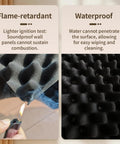 Flame-retardant soundproof foam panel undergoing lighter test, showcasing safety. Left side of Game Changer 4 Pack Sound Proof Foam Panels.